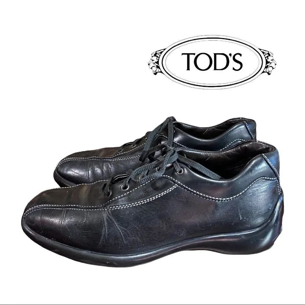 Tod's Men's Black Leather Lace Up Driving Sneakers EU 7 US 8